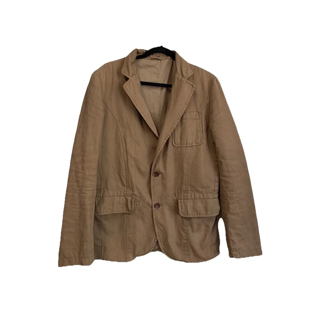 ZARA MAN Brown Cotton Twill Blazer L Single-Breasted Two-Button Notch Lapel